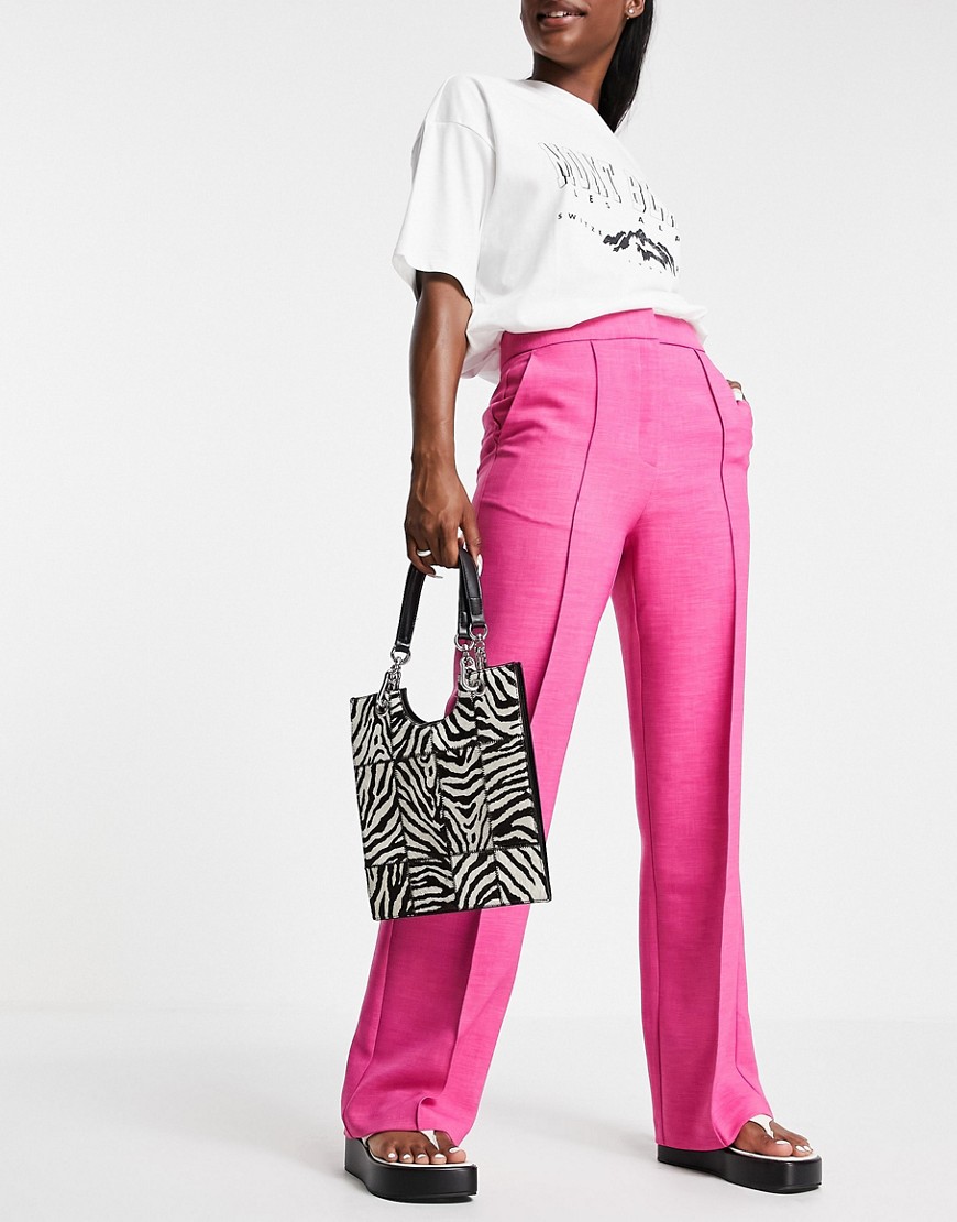 Topshop straight tailored pant in bright pink