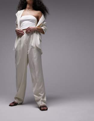 Topshop Straight Tailored Pants In Light Sand - Part Of A Set-blonde