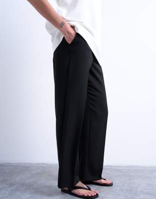 Topshop Pleated Straight Leg Trouser In Black