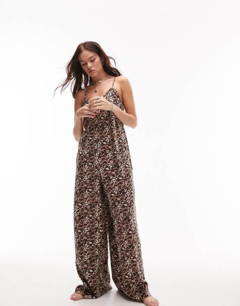 Topshop - Strandjumpsuit van satijn met dierenprint in multi - view 1