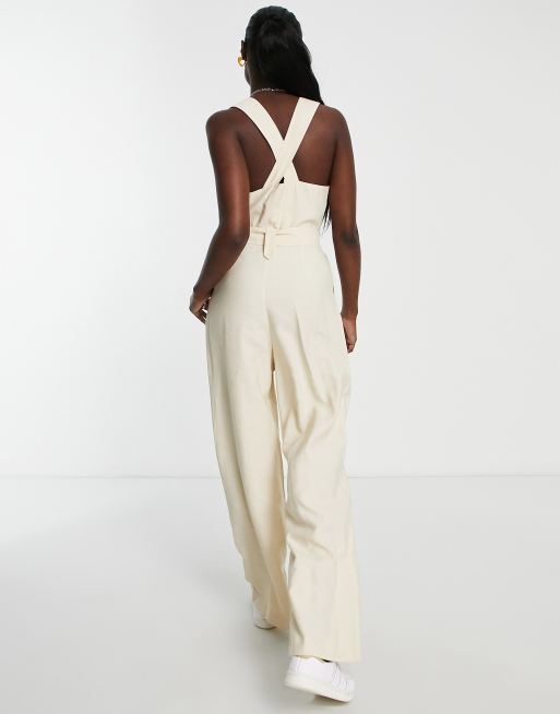 Topshop strap detail jumpsuit in cream