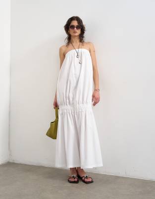Topshop strapless super dropped waist poplin maxi dress in white