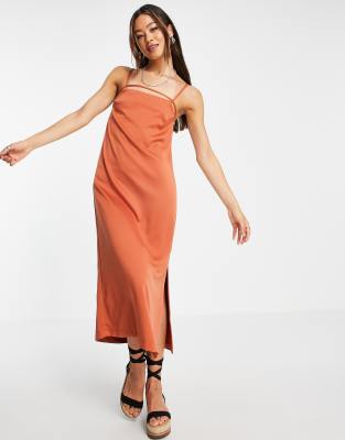 topshop plain satin slip dress rust