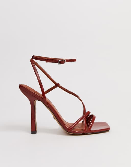 Topshop strappy heeled sandals with square toe in red ASOS