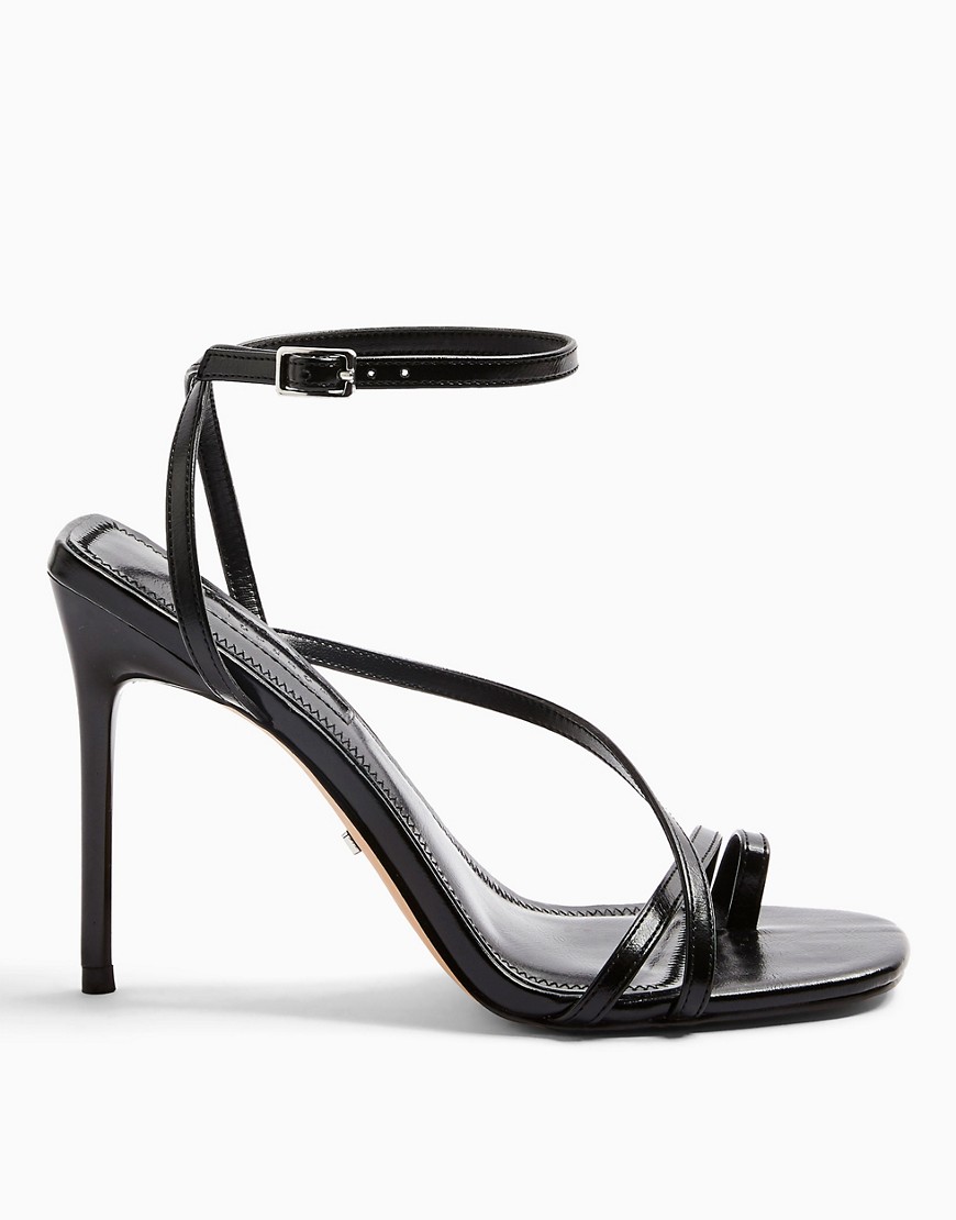 Topshop strappy high heeled sandals in black