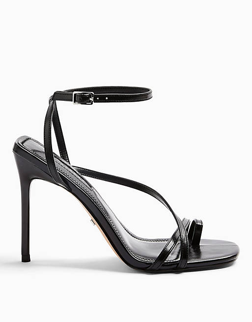 Women Heels/Topshop strappy high heeled sandals in black 