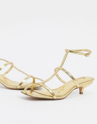 Topshop strappy kitten heels in gold | ASOS