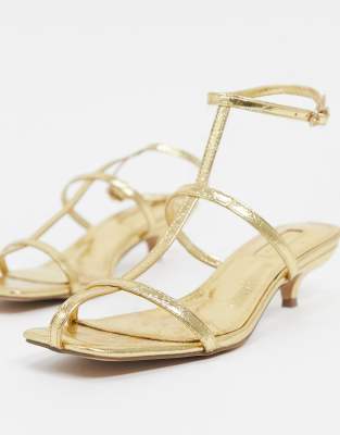 gold strappy kitten heels