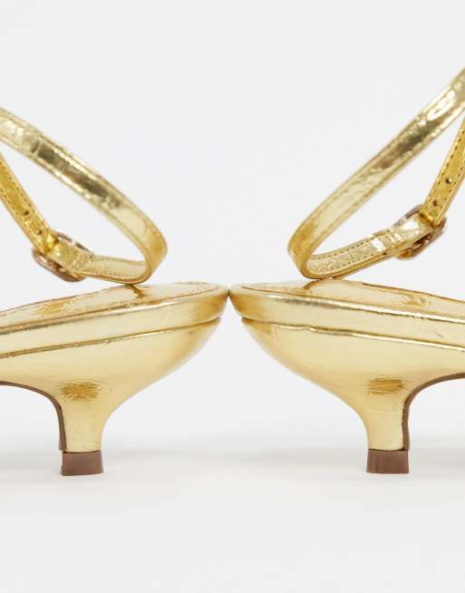 Gold strappy store kitten heel sandals