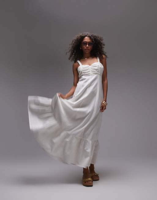 Topshop strappy linen look square neck midi sundress