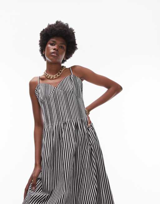 Topshop strappy pleated midi sundress in black and white stripe , 3 of 4