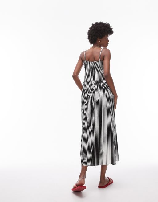 Topshop strappy pleated midi sundress in black and white stripe , 4 of 4