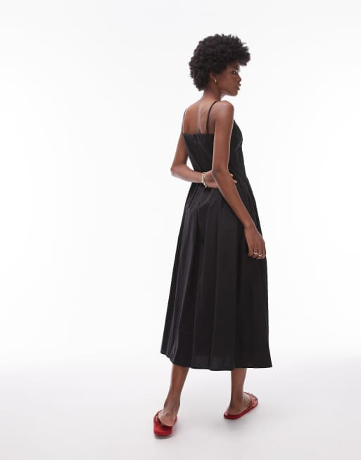 Topshop strappy pleated midi sundress in black, 3 of 4