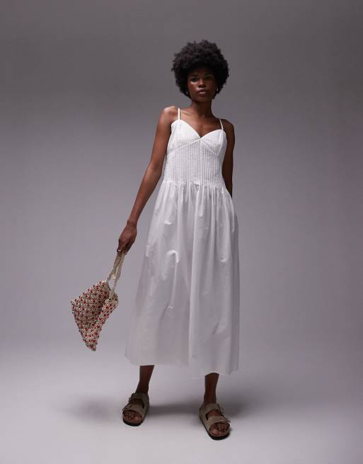 Topshop strappy pleated midi sundress in ivory, 2 of 4