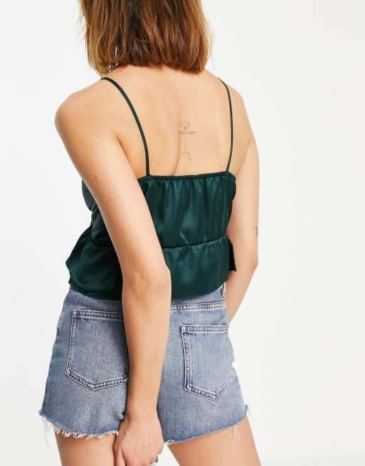 Topshop strappy ruffle cami in forest, 3 of 4