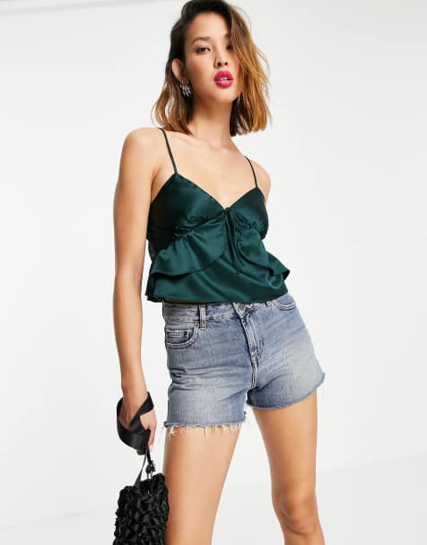 Topshop strappy ruffle cami in green - view 1