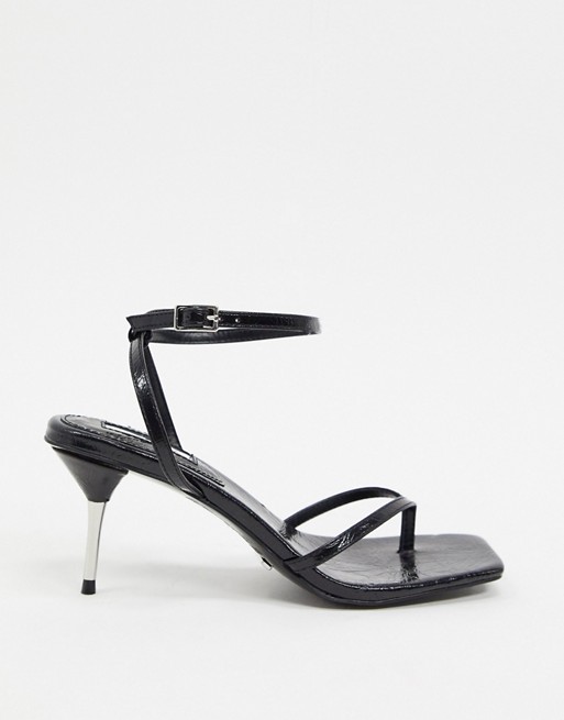 Topshop strappy toe post heeled sandals in black
