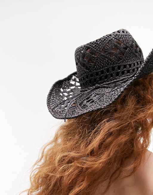 Topshop straw cowboy hat in black, 4 of 4