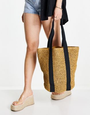 Topshop straw tote with webbing detail