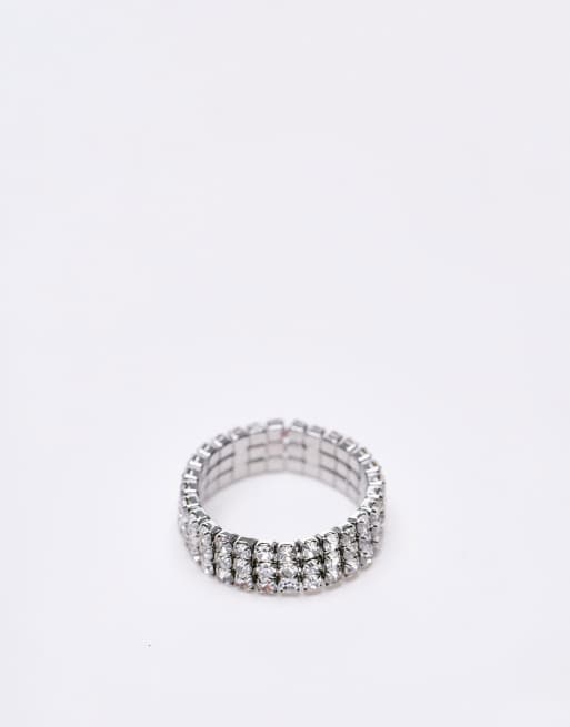 Topshop stretch crystal ring in silver 