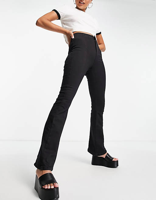 Women Topshop stretch flare jean with seaming in black 