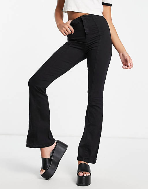 Jeans Topshop stretch flare jean with seaming in black 