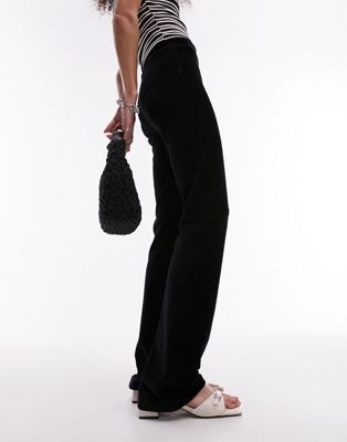 Topshop stretchy cord flare trouser in black