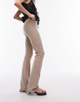Topshop stretchy cord flare trouser in stone