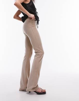 Topshop Topshop stretchy cord flare trouser in stone-Neutral