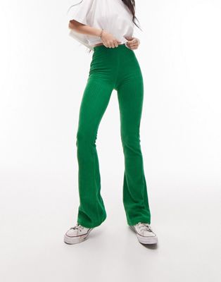 Topshop stretchy cord flared trouser in green - ASOS Price Checker