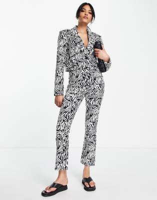 Topshop Tailored Stretchy Pants In Zebra Print - Part Of A Set-multi