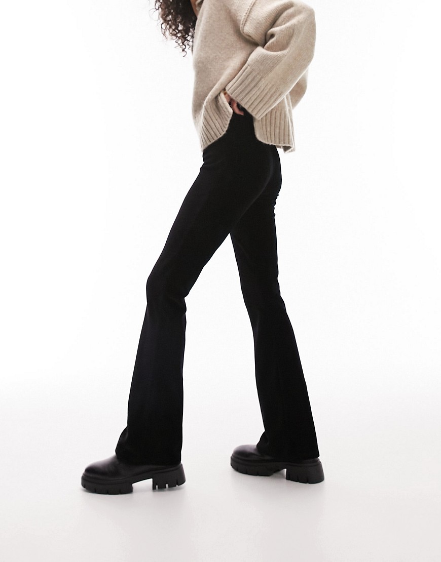 Topshop stretchy velvet cord flare trouser in black