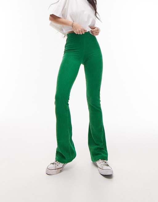 Low Rise Cord Belted Flare Pant , Aloe Green