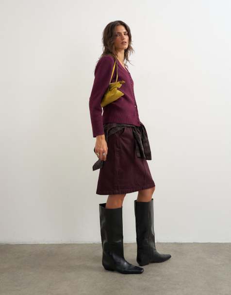 Topshop Strick-Cardigan mit U-Ausschnitt in Mulberry - view 1