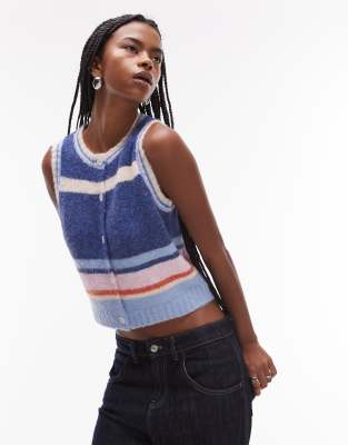 Topshop - Strick-Tanktop mit mehrfarbigen Streifen-Bunt