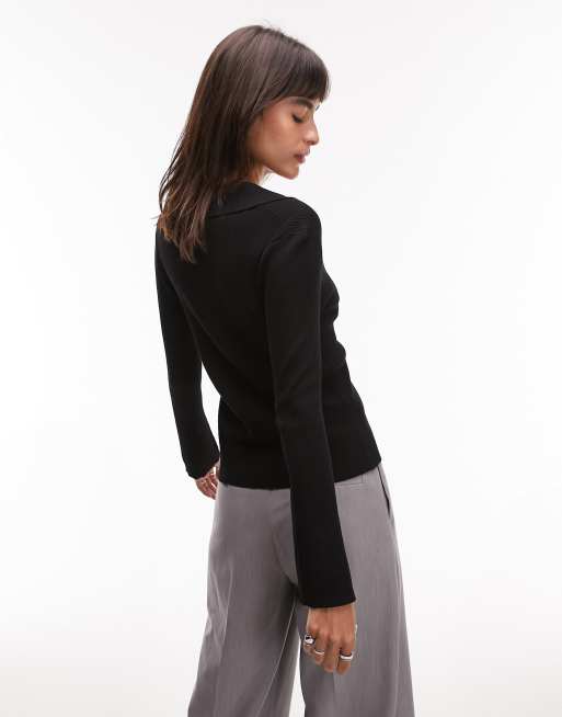 Topshop – Strickjacke aus feinem Strick in Schwarz mit Kragen, 2 von 4