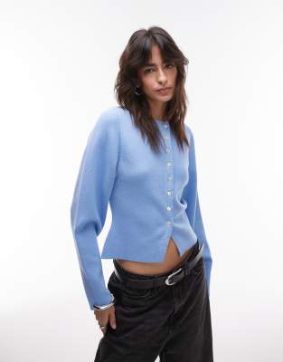 Topshop - Strickjacke aus kompaktem Strick in Hellblau-Lila