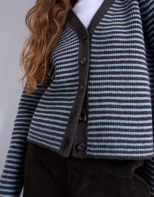 Topshop – Strickjacke in Blau mit Streifen, 3 von 4