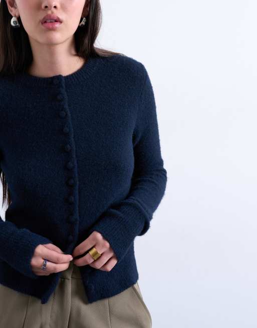 Topshop – Strickjacke in Marineblau mit bedeckten Knöpfen, 3 von 4