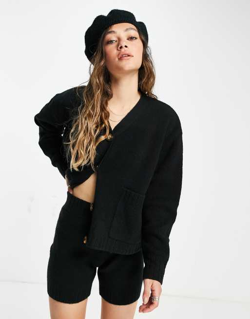 Topshop – Strickjacke in Schwarz mit V-Ausschnitt, Kombiteil