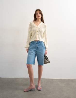 Topshop - Strickjacke mit großen Maschen in Elfenbein-Weiß