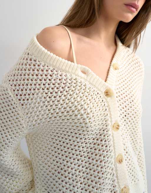 Topshop – Strickjacke mit großen Maschen in Elfenbein, 2 von 4