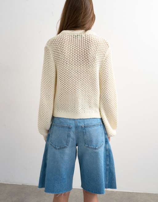 Topshop – Strickjacke mit großen Maschen in Elfenbein, 3 von 4