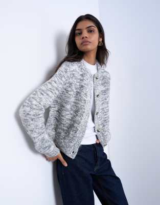 Topshop - Strickjacke mit Salz- und Pfeffermelierung-Bunt