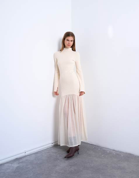 Topshop – Strickkleid in Elfenbein mit weitem Rock - view 1