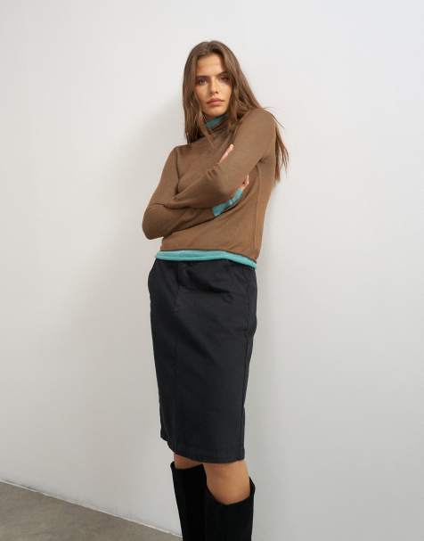 Topshop Strickoberteil aus Wollmix mit doppelter Lage und transparentem Rollkragen in Blau und Braun-Multicolor - view 1