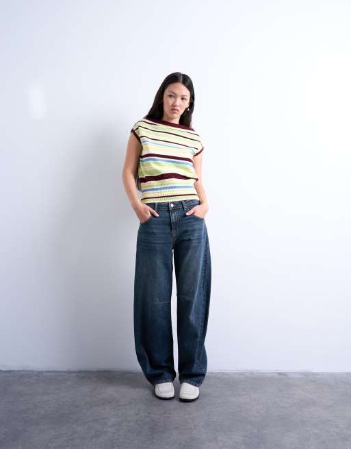 Topshop – Strickoberteil mit mehrfarbigem Streifenmuster und One-Shoulder-Träger, 2 von 4