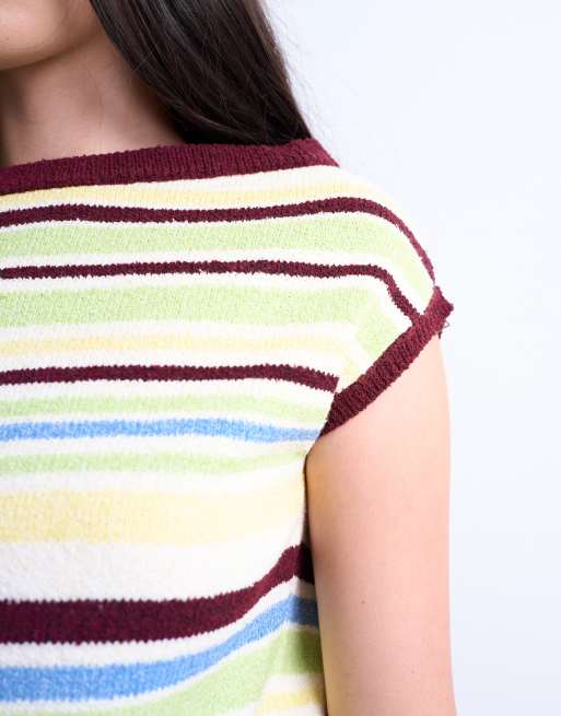 Topshop – Strickoberteil mit mehrfarbigem Streifenmuster und One-Shoulder-Träger, 3 von 4