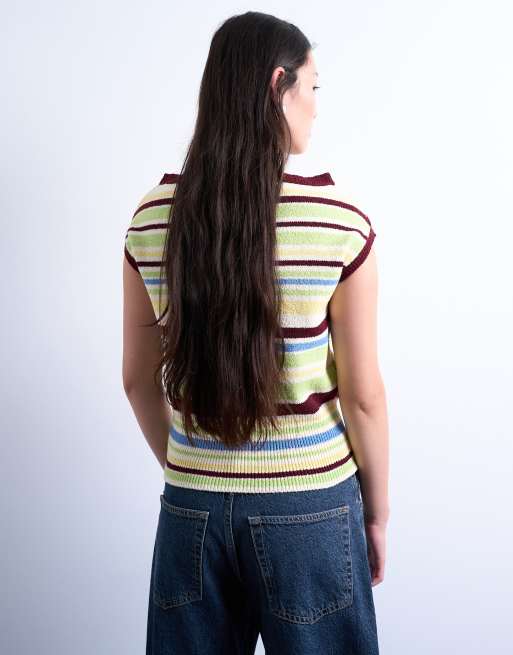 Topshop – Strickoberteil mit mehrfarbigem Streifenmuster und One-Shoulder-Träger, 4 von 4