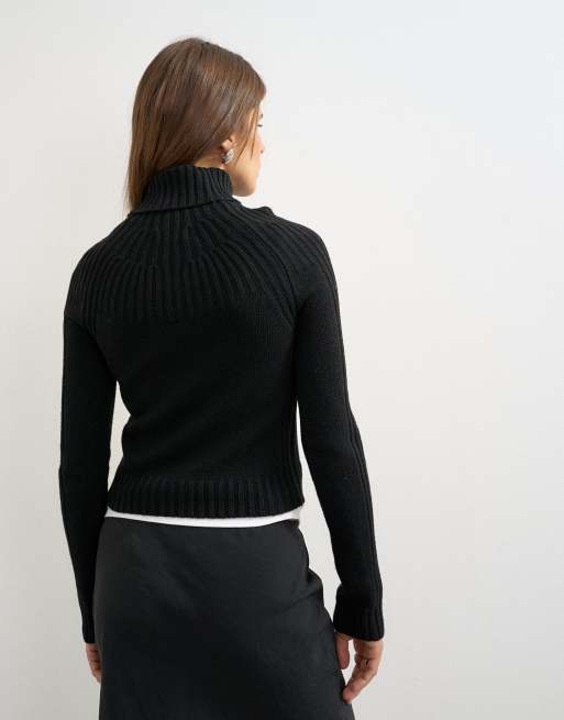 Topshop Strickoberteil mit Rippeneinsatz und langen Ärmeln in Schwarz, 4 von 4